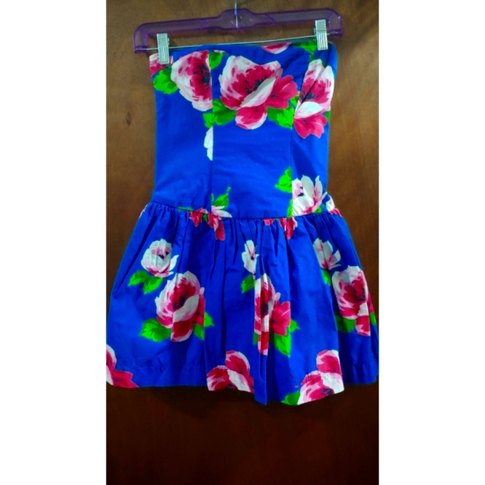 Blue Floral Strapless Dress